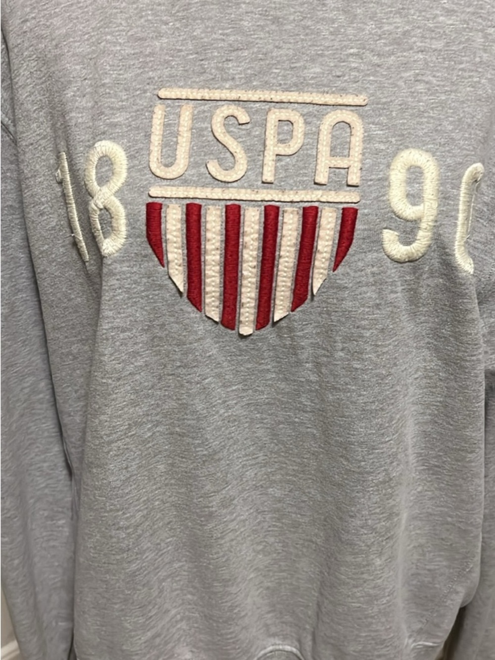 U.S. Polo Assn. Light Gray Crewneck with Red Shield Embroidery